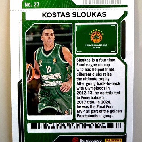 Kostas Sloukas collectible card new No 20/49 Panini Euroleague 2025-2026