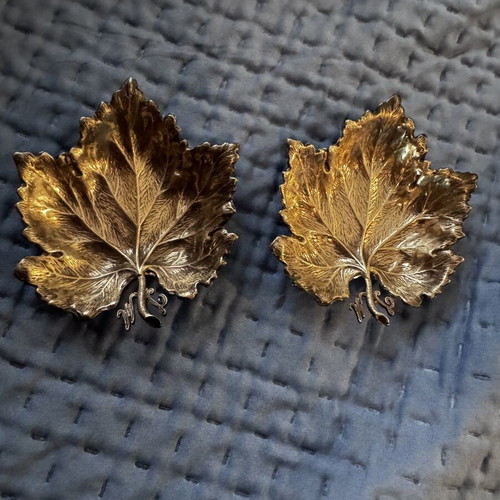 Vintage 925 silver decorative grape leaf plates, embossed, 18g each