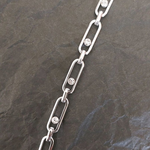 Bracelet chain new, silver stainless steel with rhinestones