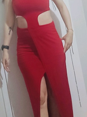 Maxi dress like new, red with cutouts