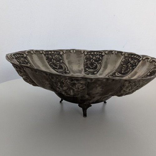 Vintage fruit bowl used with embossed design and three legs