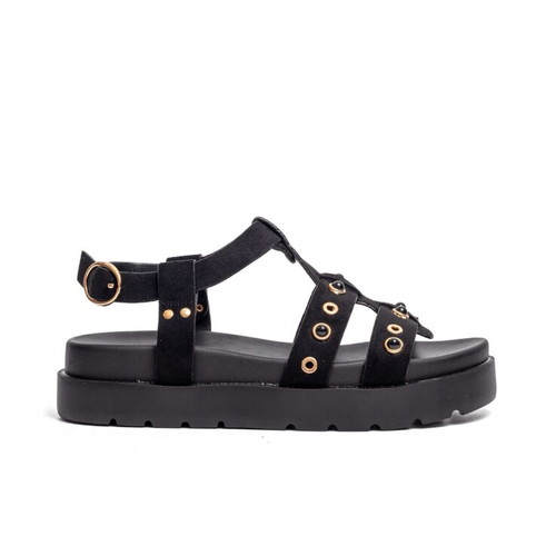 Flatform sandals with side cutouts and studs new, black