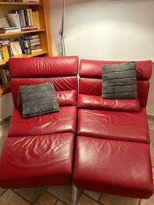 Natuzzi real leather sofas used, set of 2, vintage Bordeaux red
