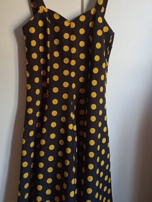 Polka Dot Midi Dress used, black and yellow, retro style