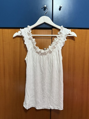 White blouse with ruffles on sleeves, used, size 46