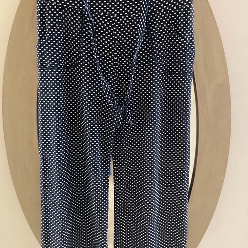 Pants dark blue with polka dots, wide elastic waist like new