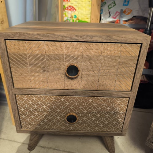 Walnut nightstands with pattern, set of 2