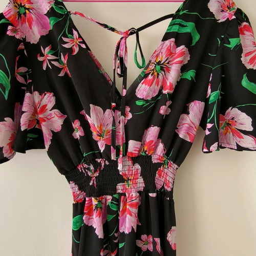 Airy floral long dress new, black multicolor