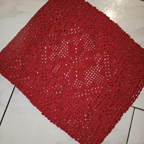 Vintage handmade red crochet blanket and pillow used