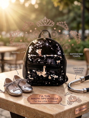 Girls' backpack with sequins, black