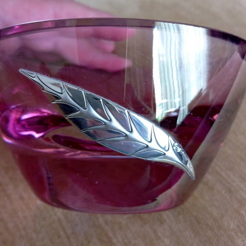 Crystal ashtray with silver like new