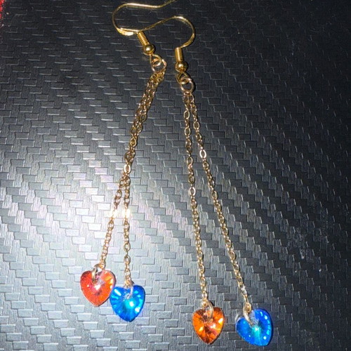 Heart earrings new, handmade, multicolored and gold-tone