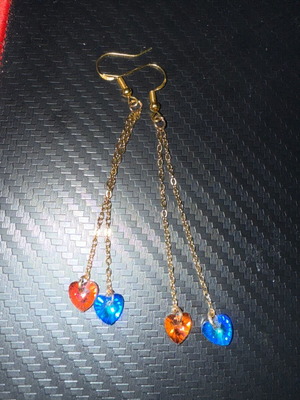 Heart earrings new, handmade, multicolored and gold-tone