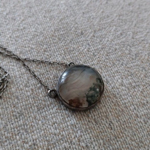 Silver 925 necklace used with natural Dendritic Agate 21mm