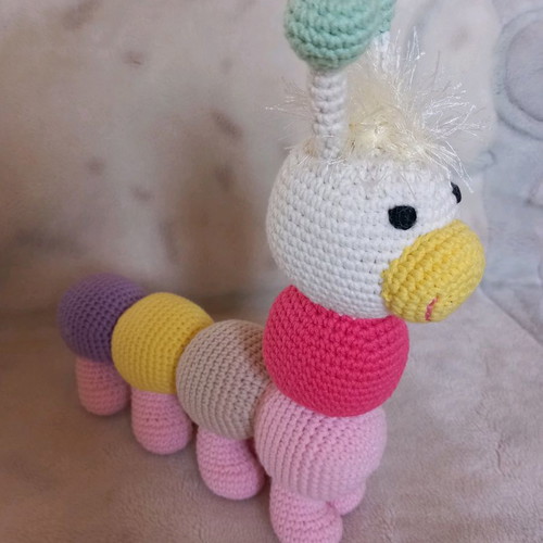 Knitted caterpillar doll new, handmade, cotton yarn