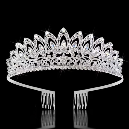 Bridal tiara with crystal rhinestones, silver, new
