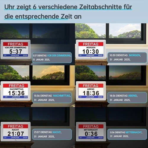 WallarGe 7-inch digital calendar clock for adults with 20 alarms and reminders
