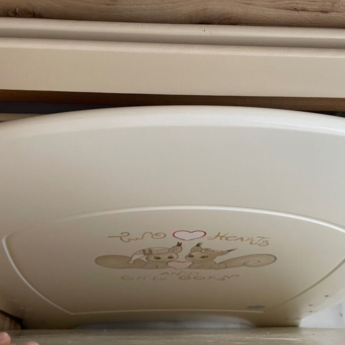 Wooden baby cot with mattress, beige color, decorative design