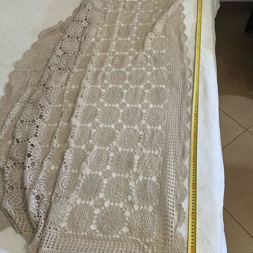 Knitted tablecloth like new, handmade, beige cotton