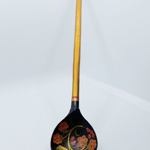 Vintage Russian wooden spoon Khokhloma handpainted used