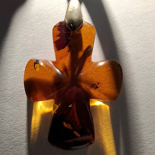 Hope Cross new with natural Baltic amber and gold-plated links