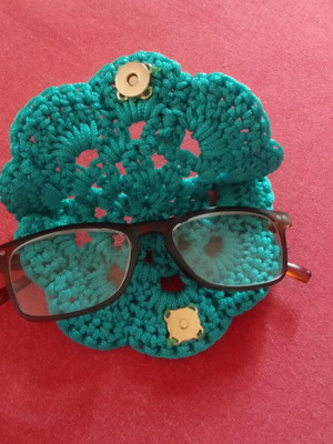 Handmade knitted glasses case turquoise new