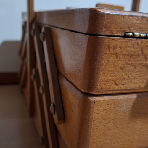 Wooden multiple folding case used for sewing or jewelry storage