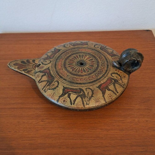 Ceramic handmade lamp of geometric art