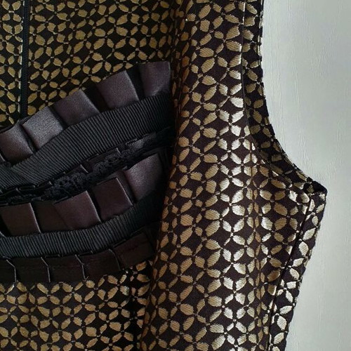 CLOO Dress New With Embossed Pattern, Size L, Beige-Black