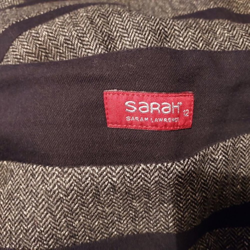Sarah Lawrence suit set like new, gray/black herringbone jacket and skirt