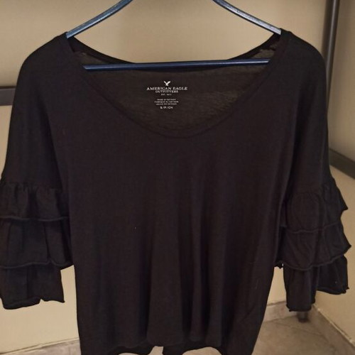American Eagle women's thin long-sleeve blouse like new, black, size S