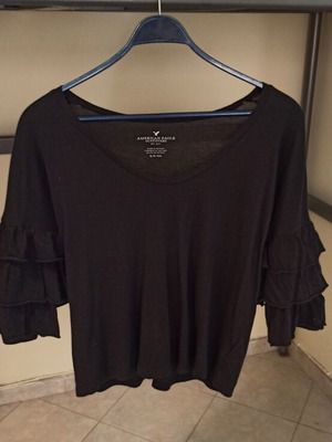 American Eagle women's thin long-sleeve blouse like new, black, size S
