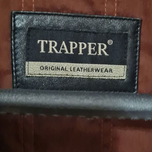 Trapper leather men's jacket like new, detachable collar, black