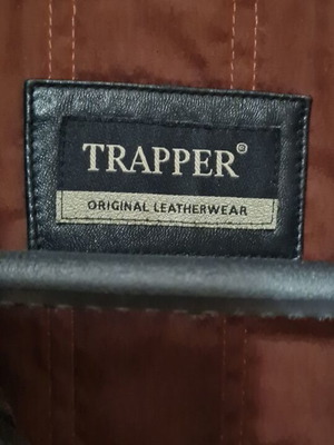 Trapper leather men's jacket like new, detachable collar, black