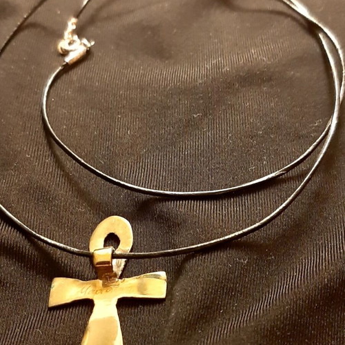 Arch copper cross pendant with genuine leather strap, handmade