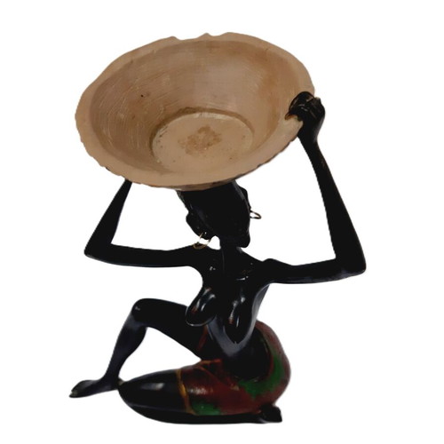 Statue of Black Woman with Large Bowl used, decorative art