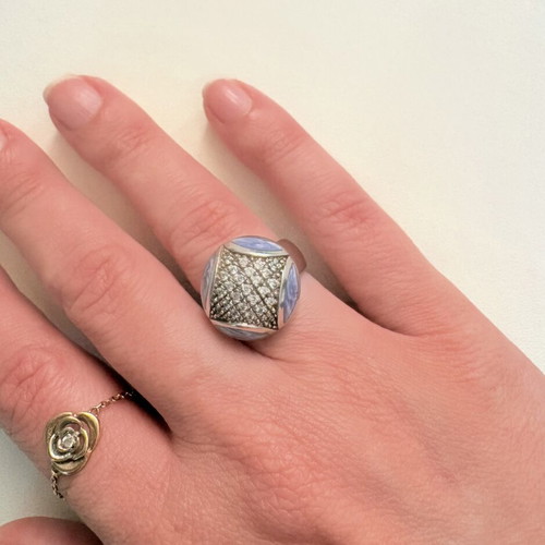 Silver ring with zircon and chalcedony stone used