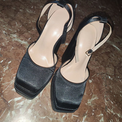 Mia satin square-toe pumps with thick heel, like new, size 37