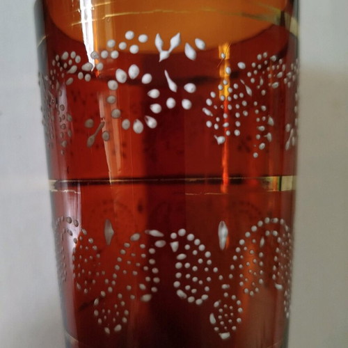 Fenton vintage glass tumbler used amber color with enamel dots