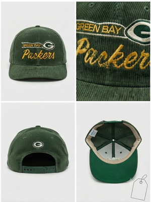 Vintage Green Bay Packers Snapback Cap used, corduroy fabric