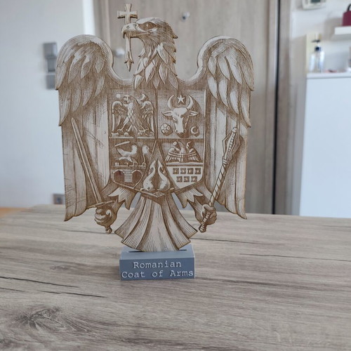 Romanian Coat of Arms Wooden Laser Engraved Decorative Stand new