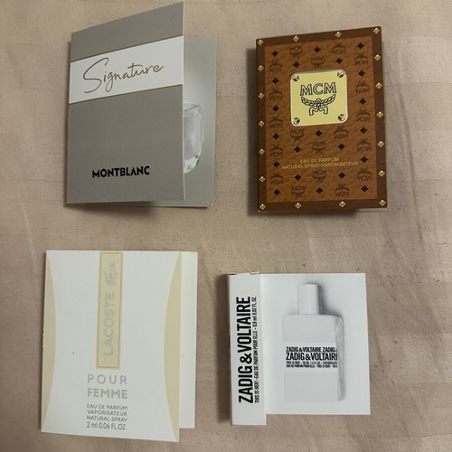 Montblanc, MCM, Lacoste, Zadig & Voltaire perfume samples, set of 4