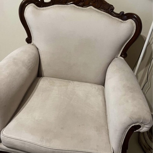 Vintage living room set refurbished, includes sofa, 4 armchairs and stool