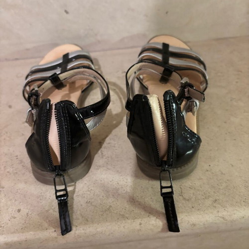 Geox girls' sandals size 35 used, black and silver with zipper
