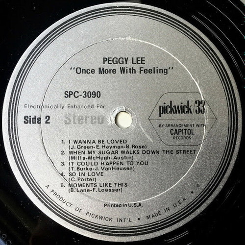 Peggy Lee Once More With Feeling LP used, jazz