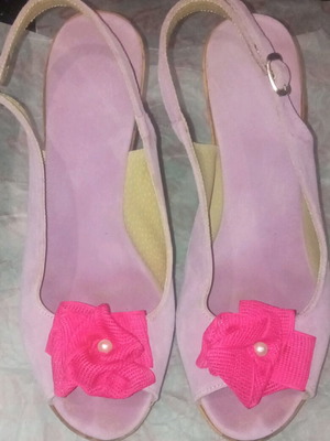 Lilac leather platform sandals handmade size 39, 10 cm heel, like new