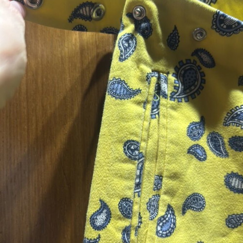 Zara cigarette pants large slim fit yellow with blue pattern like new
