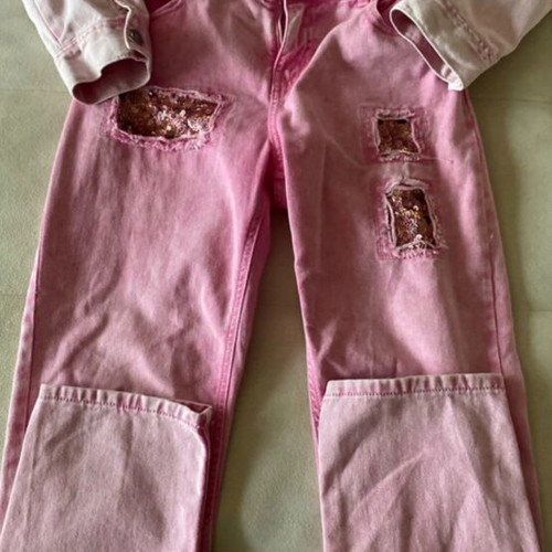 Benetton vintage pink denim set for girls, 12 years