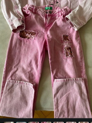 Benetton vintage pink denim set for girls, 12 years