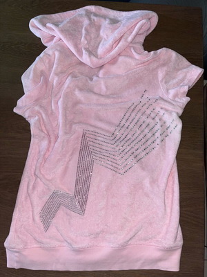 Sugar Free pink terry cardigan like new, short sleeve, strass